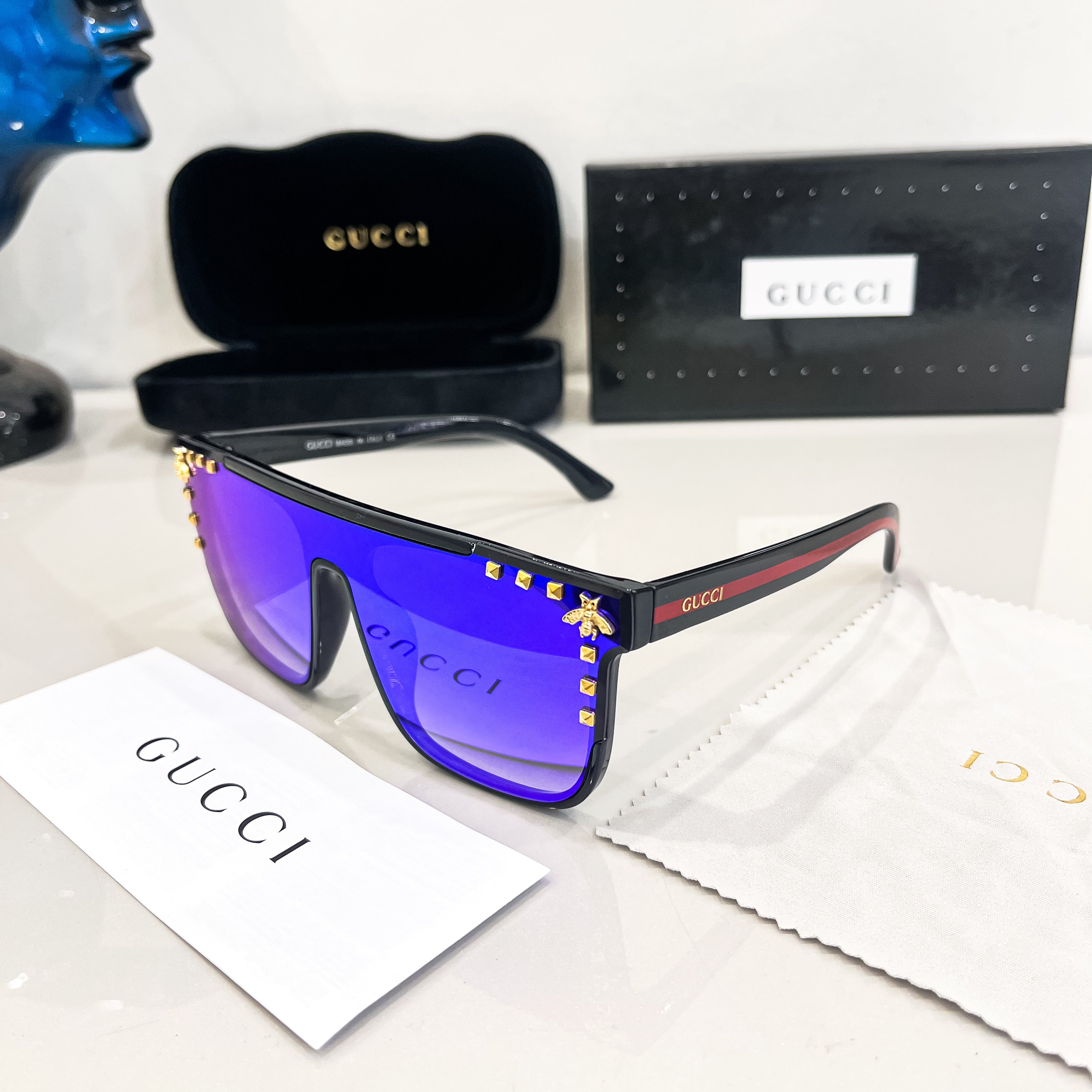 Luxury Flat-Top Blue Lens Sunglasses